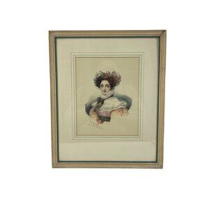 Antique Framed Victorian French Lady signed H GFramed Antique Portrait Lithograp